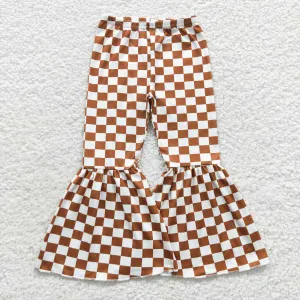 Brown checkerboard baby girl bell bottom pants P0204