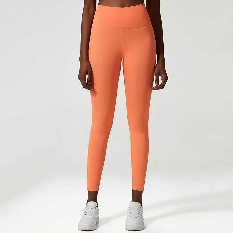 Peach Women's Anti-curling Side Pocket Sports Fitness Trousers