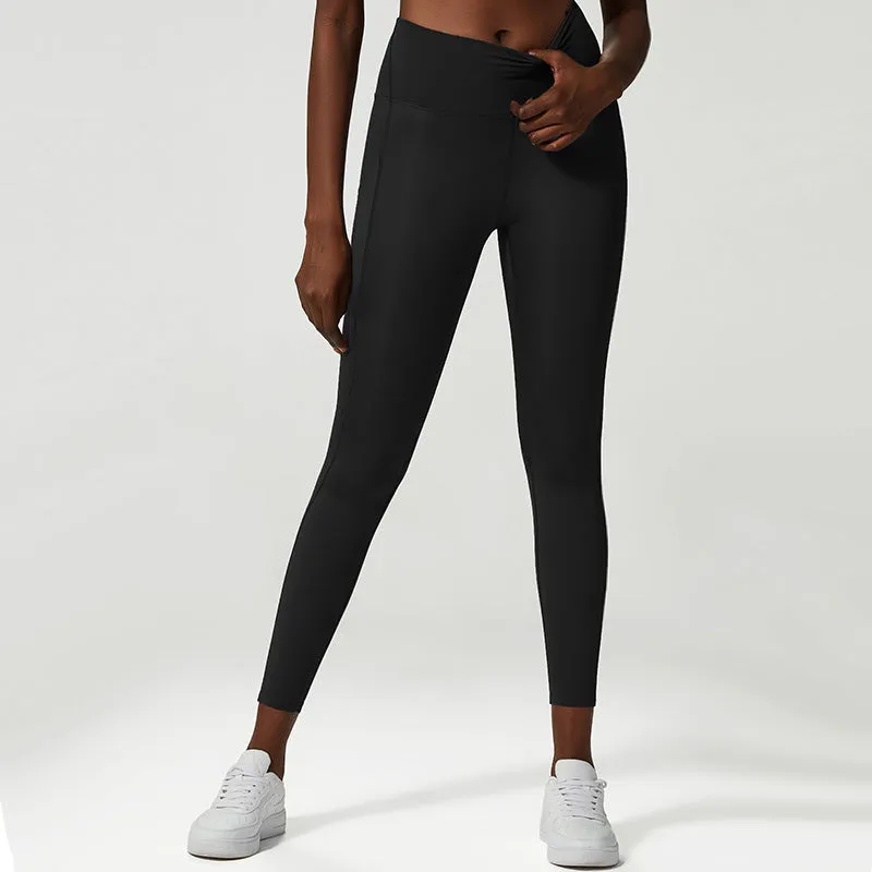 Peach Women's Anti-curling Side Pocket Sports Fitness Trousers