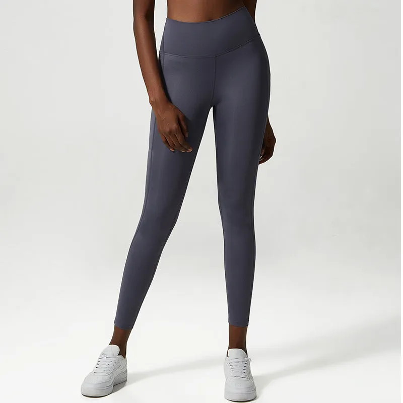 Peach Women's Anti-curling Side Pocket Sports Fitness Trousers