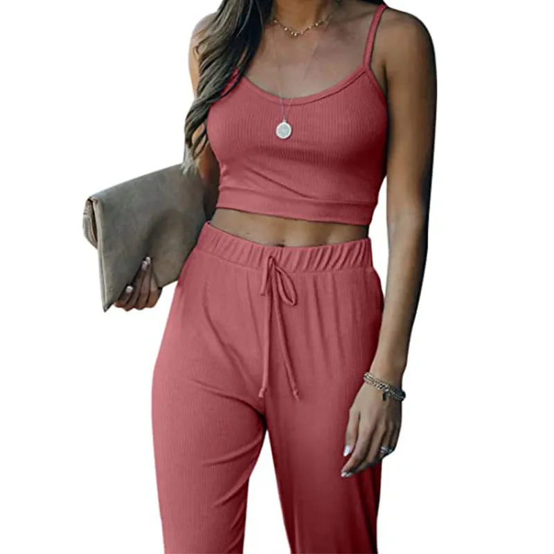 Solid Color Short Sling With Trousers Sports And Leisure Two Sets