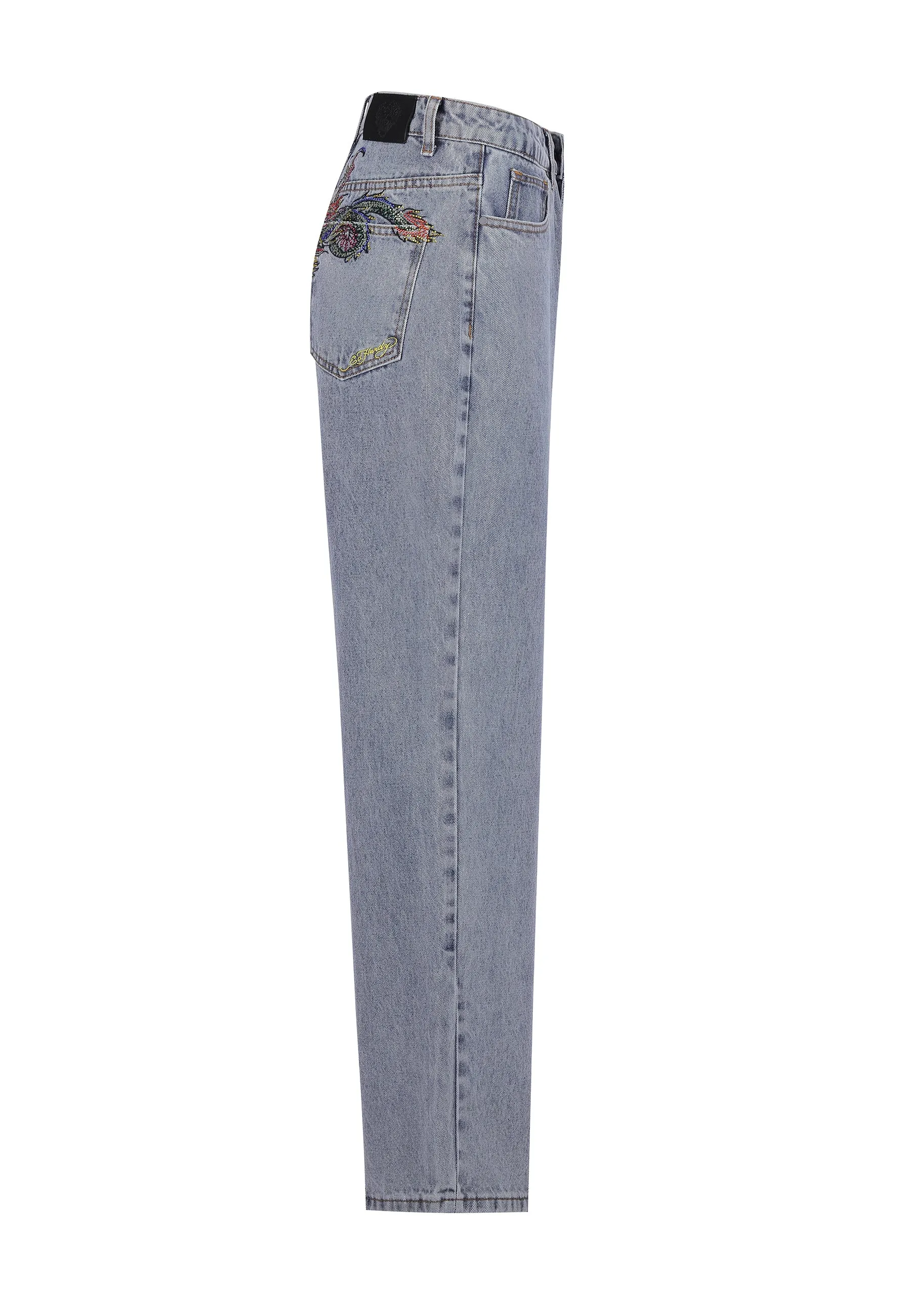 Womens Crystal Crawler Diamante Relaxed Denim Trousers Jeans - Bleach